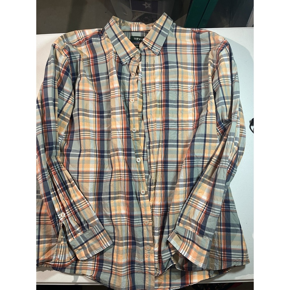 Orvis Size 2XL Shirt‎ Mens Check Plaid Flannel Active Fit Outdoor Button Up XXL